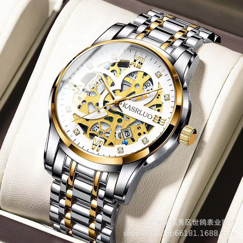Casaro Automatic Men'S Watch Waterproof Calendar Luminous Tourbillon Trend Hollow Design Non-Mechanical