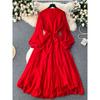 Retro Lantern Sleeve Dress Elegance Large Swing Rhinestone