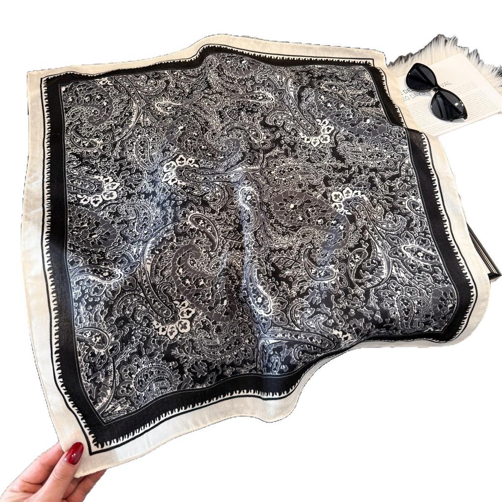 Cross Border New Retro Art Paisley Herringbone Velvet 70 Square Scarf Women's Spring Autumn Temperament Korean Version Versatile