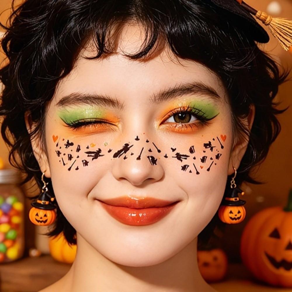 Spider Web Bat Freckle Tattoo Pumpkin Ghost Dots Face Tattoo Sticker  Music Festival