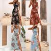 Vestido con Estampado Floral, Abertura y Cuello Halter - Estilo Europeo y Americano - Primavera/Verano 2025