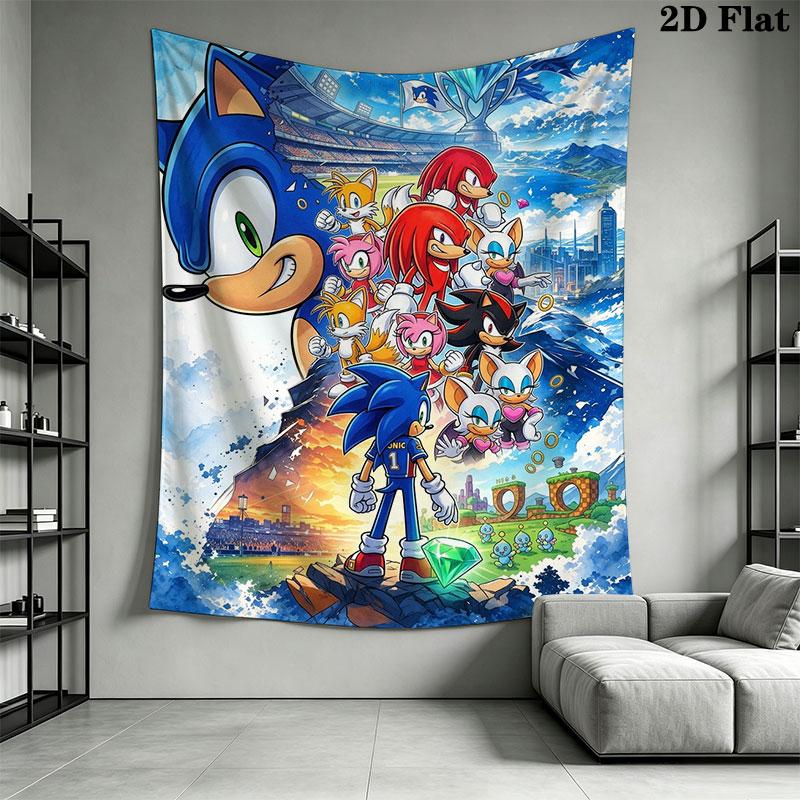 Hedgehog Sonic Thrust Wall Hanging Printed Fabric Blanket Decorative Tapestries for Bedroom Living Room Home Decor