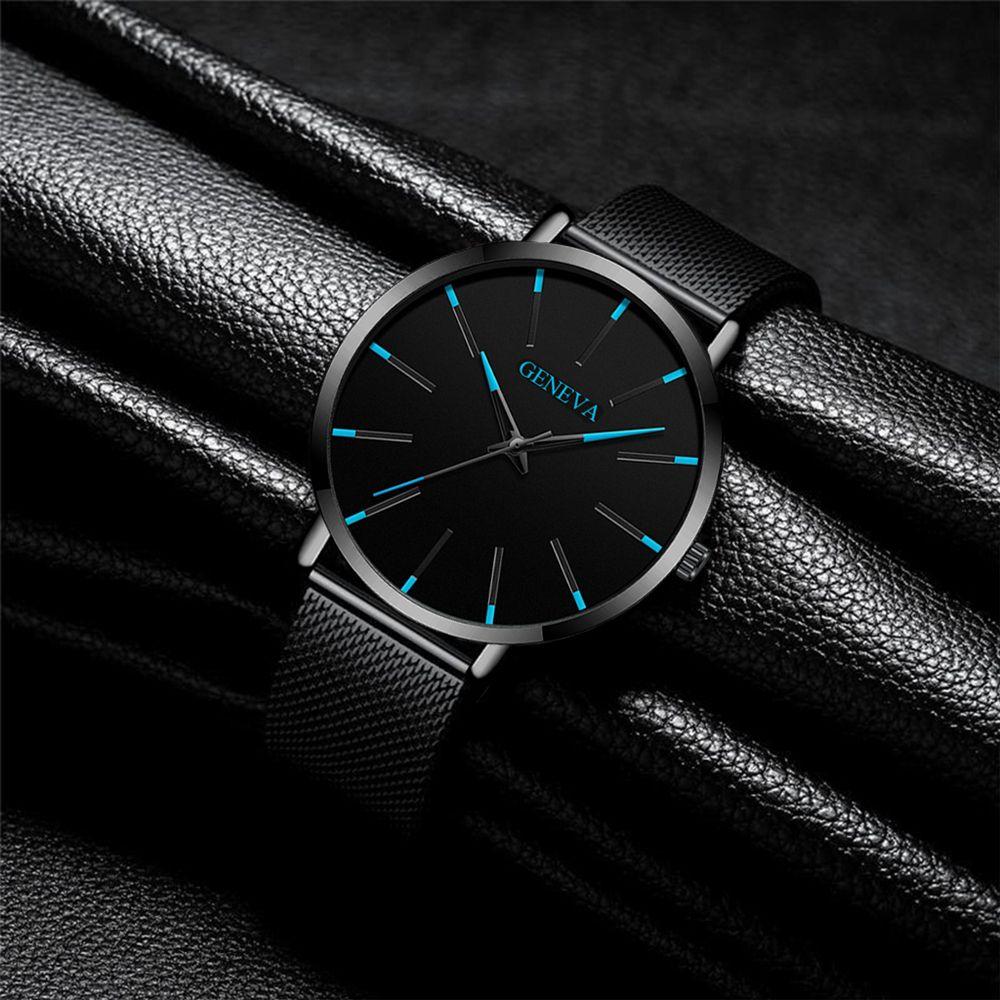 Classic Black Ultra Thin Watches Alloy Mesh Belt Quartz Watch Luxury Mens Wristwatch  Leisure Time
