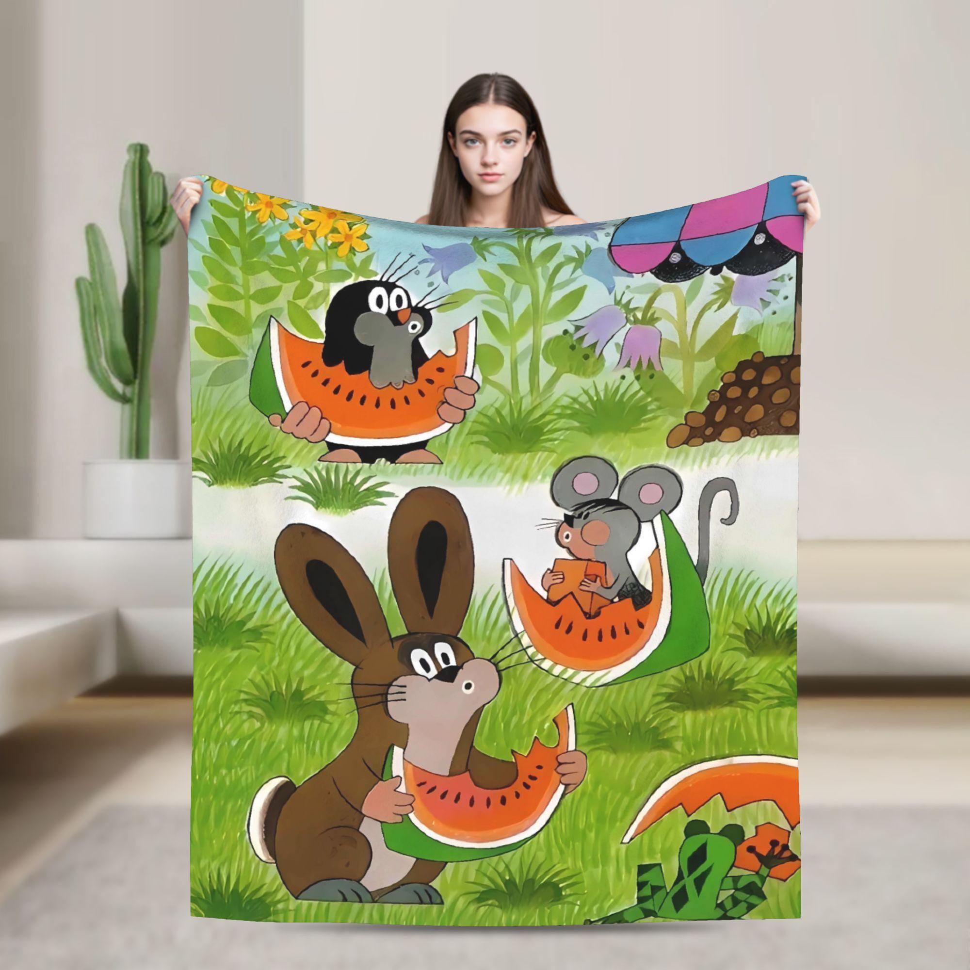 

Cute Little Mole Print Cartoon Flannel Blanket Soft Throw Blanket for Home Decor Decorative Funny Bedspread Sofa Bed Cover 75x90cm