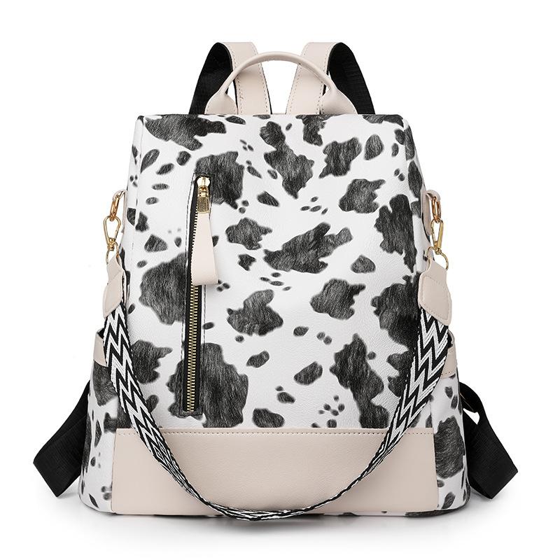 

Women s Travel Backpack Fashionable Cow Pattern Anti-theft Single Shoulder Bag Commuting Water-splash PU Lightweight School Bag