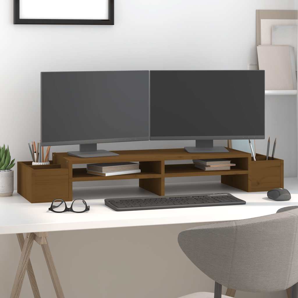 Monitor Stand Honey Brown 100 X 27.5 X 15 Cm Solid Pine Wood