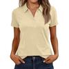 Women’s Casual V Neck Short Sleeve Collared Shirt Button Front Relaxed Fit Solid Top for Daily Wear