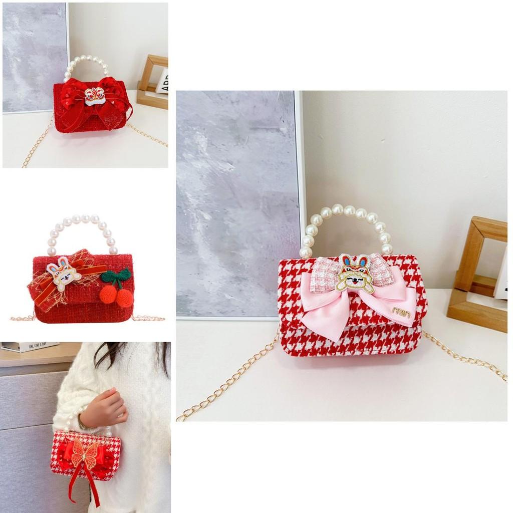 Charming Red Pearl Handbag For Girls Adorable Small Shoulder Bag For Kids