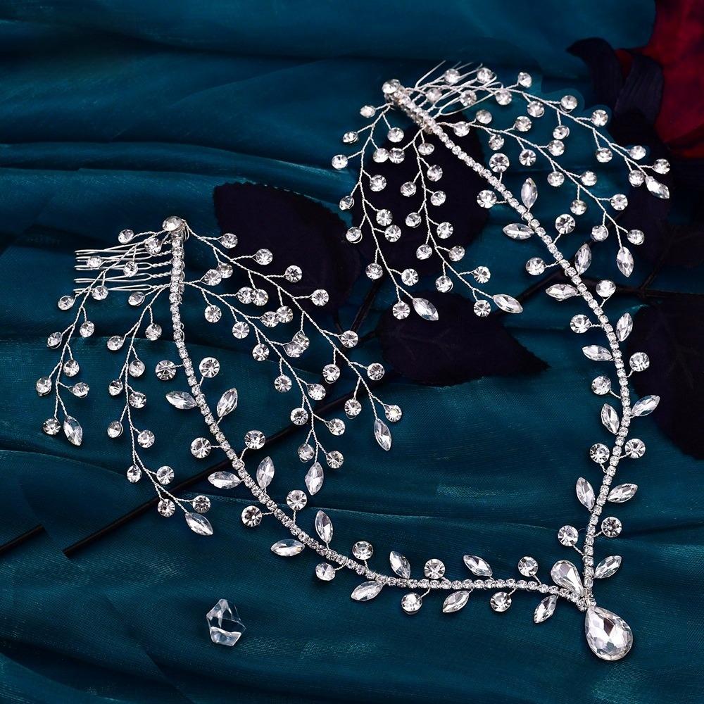 Crystal Rhinestone Frontlet Fairy Bridal Wedding Hair Ornament Forehead Headband with Combs Girls