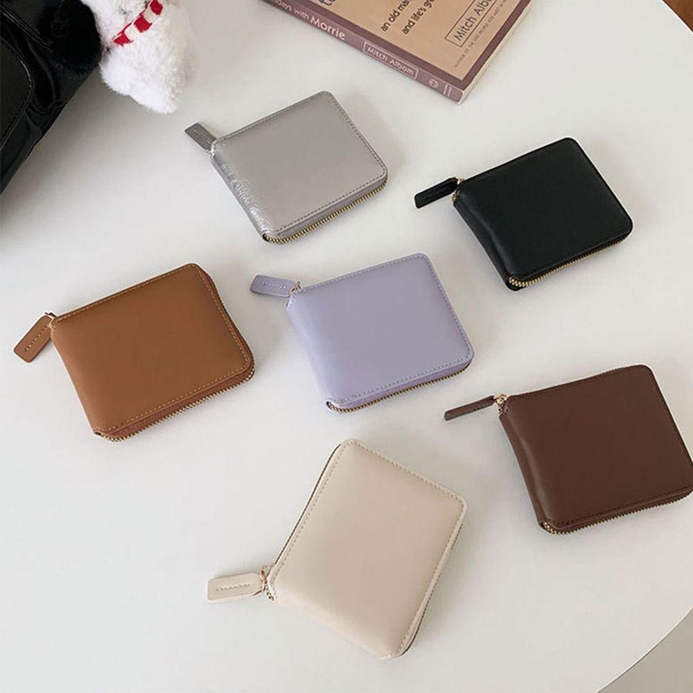 Solid Color PU Zipper Wallet Korean Style Card Holder Portable Solid Color Coin Purse  Outdoor