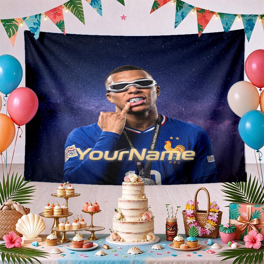 Mbappe individualus jūsų vardas sienos dekoras gobelenas menas augintinio atminimui gimtadieniui vestuvių vakarėlio fonas šeimos dovana