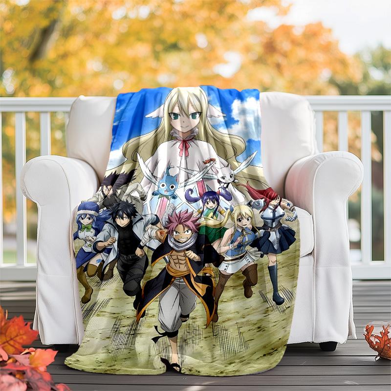 1pc Fairy Tail2 Theme Soft Flannel Throw Blanket - Digital Print, Polyester, Cozy for All Seasons, Perfect for Outdoor, and Travel