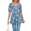 Summer Women's T-shirt V-neck Printed T-shirt Bubble Short Sleeve Drawstring Tops