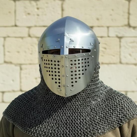 Medieval Steel Crusader Knight Helmet with Chainmail Display decor gifting, cosplay