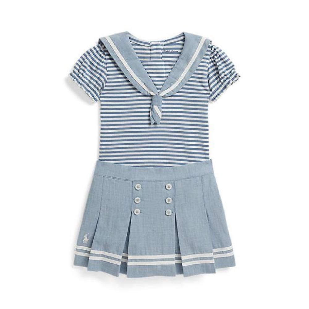

Polo Ralph Lauren Baby Girl Jersey Sailor Top And Chambray Skirt 9M