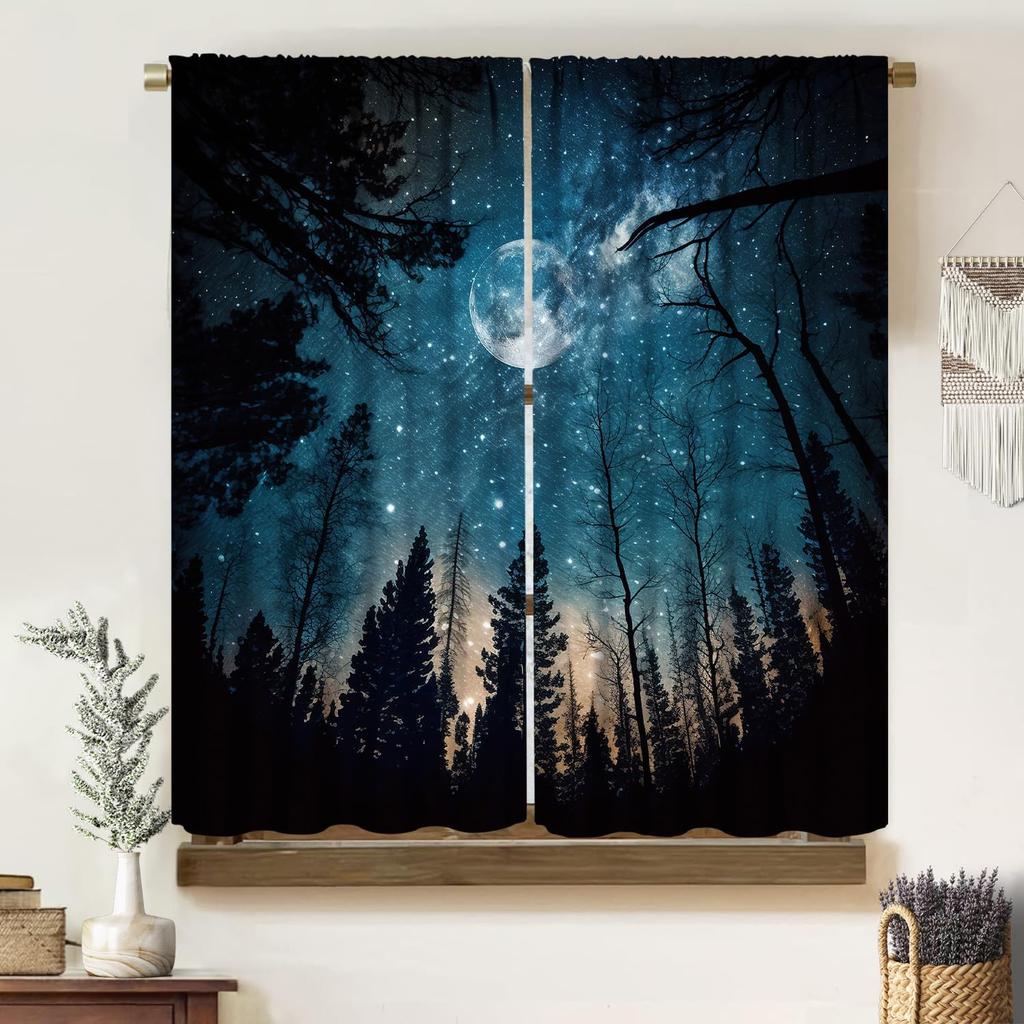 Gothic Dark Misty Forest Curtains Mysterious Horror Foggy Dim Dead Jungle Under Strange Bright Moon Thermal Insulation Blackout Made Of Polyester