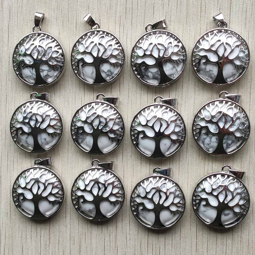 Wholesale 12pcs/lot Fashion Natural Stone Alloy Tree of Life Mix Pendants for Necklaces Jewelry Accessories Making Fast Shipping