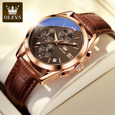 Men's Watch Fashion Waterproof Leather Strap Luminous Quartz Watch Men's Multi Functional Three Eye Chronograph Calendar Watch