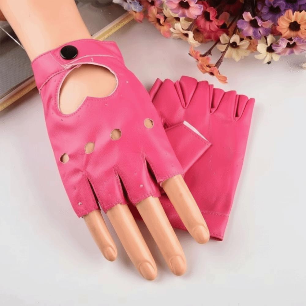 Punk Women Leather Gloves Harajuku Half Finger Mittens Sweet Cool Y2k Leather Gloves  Motorcyclist