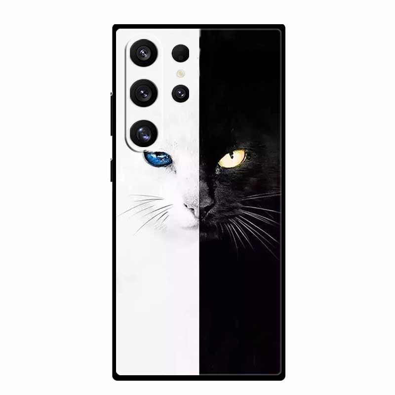 For Samsung Galaxy S25 Ultra Cover Lion Tiger Black Silicone Painted Starry Cat Case For Galaxy S24 S23 S22 S21 Ultra TPU Shell