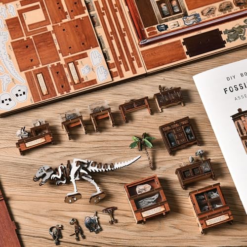 CRESYMME Miniature House Dollhouse Book Nook Kit, Wooden DIY 3D Hobby Handmade (Fossil Museum)