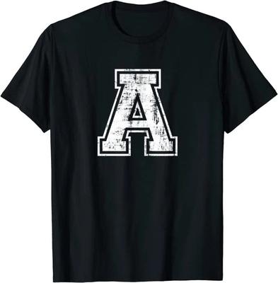 Camiseta Deportiva Varsity Letra Inicial del Alfabeto A a la Z Mayúscula Fuente Desgastada