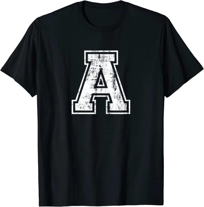 Varsity A To Z Alphabet Letter Initial Uppercase Distressed Font Sports Team Tee 2XL