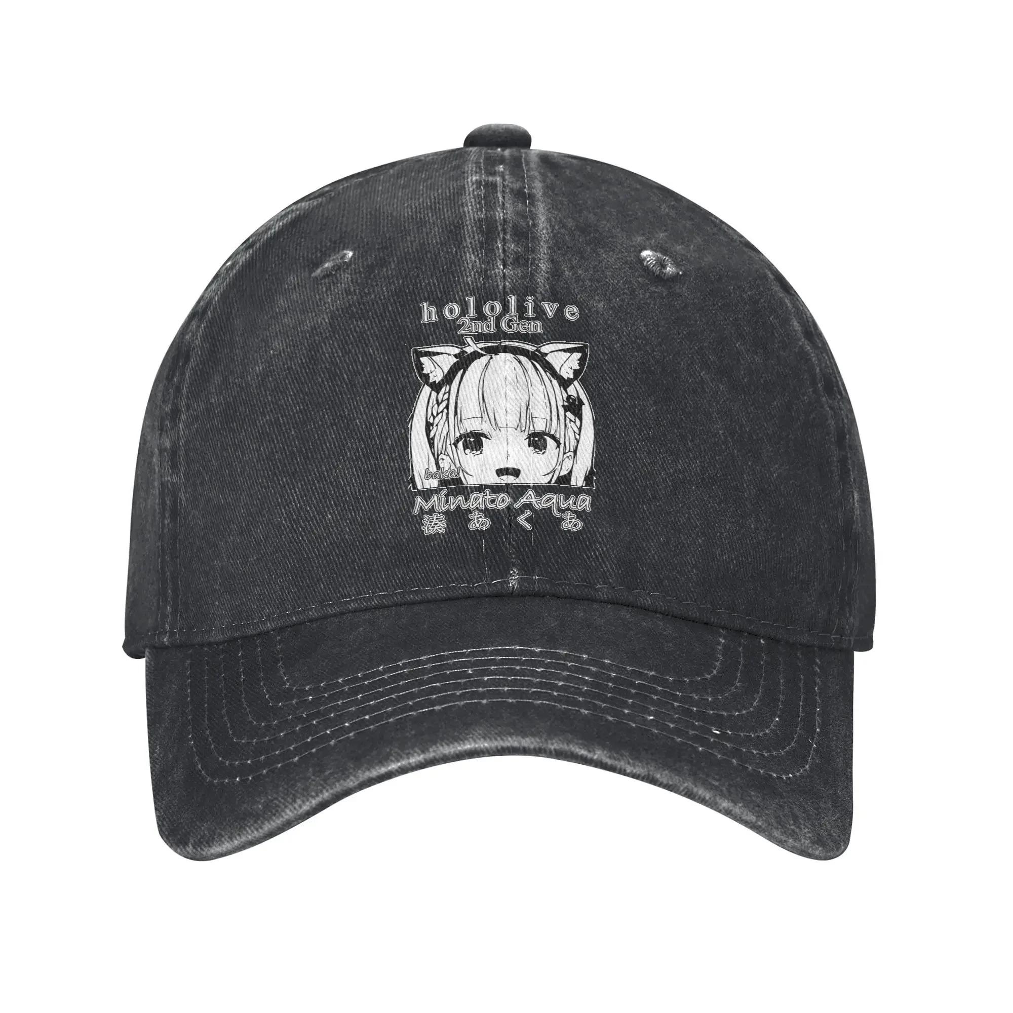 Hololive Minato Aqua Nd Gen Unisex Women Baseball Cap Cute Cartoon Distressed Denim Hat Vintage Outdoor Adjustable Snapback Cap Adjustable