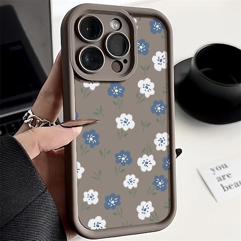 Blue White Small Flowers Silicone Case For iPhone 15 16 Pro Max 14 13 12 11 Pro Max 7 8 XR XS SE Shockproof Soft TPU Phone Cover