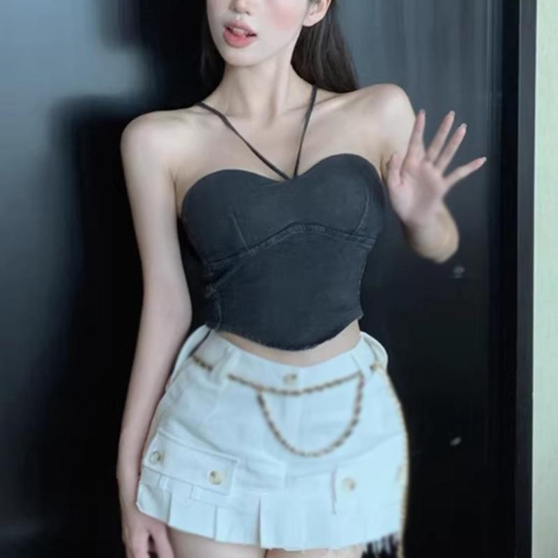 Summer Women's Camisole Slim Sexy Solid Colour Padded Summer Cowboy Tank Top