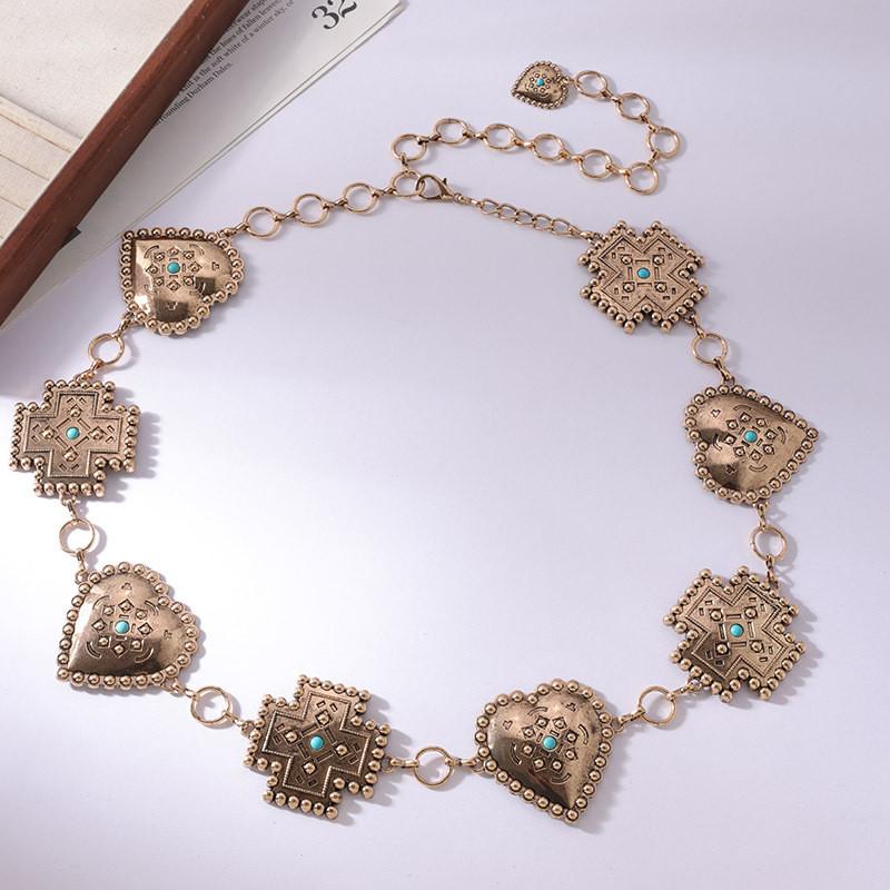 Turquoise Heart Fashion Waist Chain For Women With Metal Material And Design Elegant