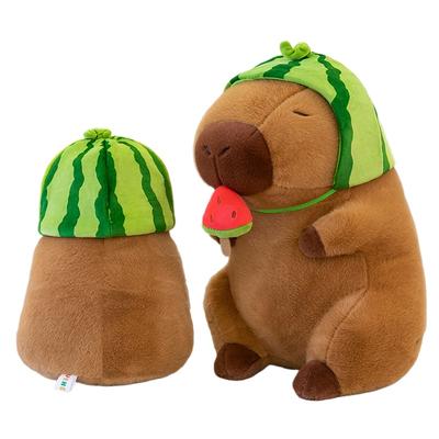 25-30cm Lovely Watermelon Capybara Plush Toy Stretchable Fluffy Capybara Doll Brown Animal Capybara Stuffed Doll Friends Gift