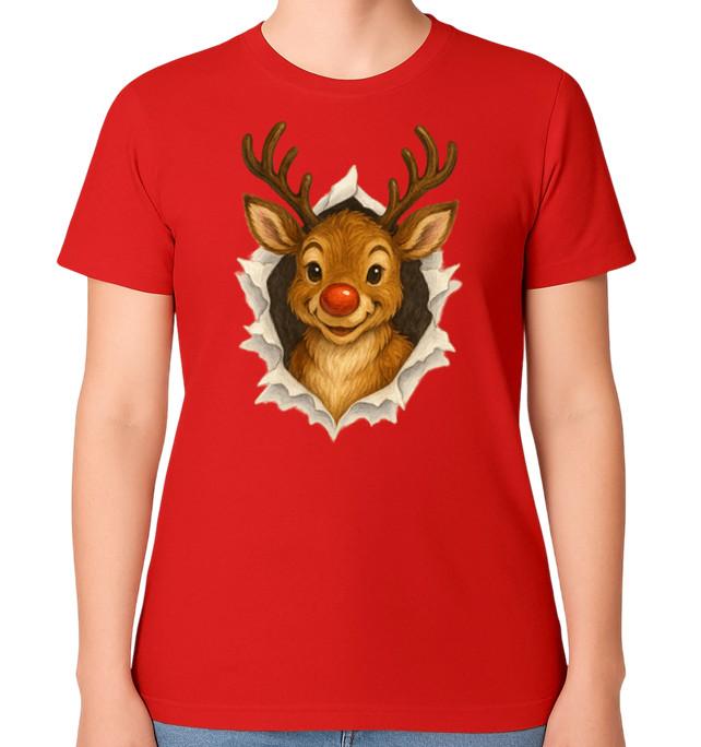 Reindeer Unisex T-Shirt Merry Xmas Men Ladies Top Christmas Red Nose Tee