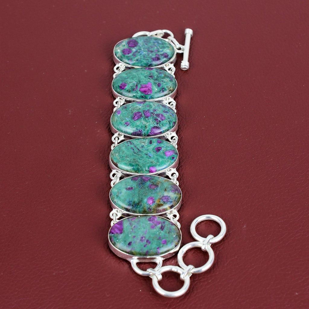 Ruby Fuchsite Bracelet Handmade Gemstone Jewelry 925 Sterling Silver Bracelet Adjustable Chain Bracelet Birthstone Bracelet Engagement Gifts