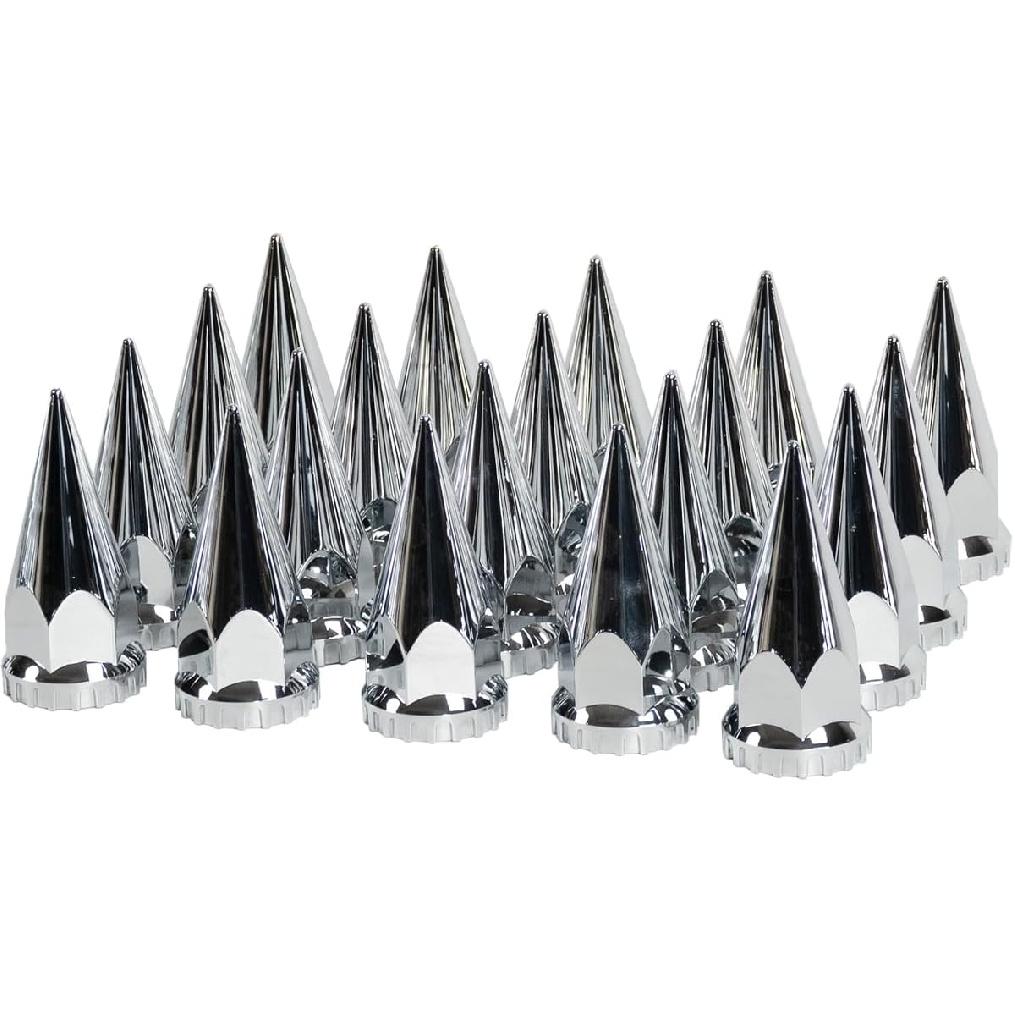 

33mm by 4 3/4in Thread On Chrome Spike Nut Cover Caps ABS Plastic Anti-Rust Screw-on Lug Nut Covers for Semi Trucks (Pack of 20) Pack of 20