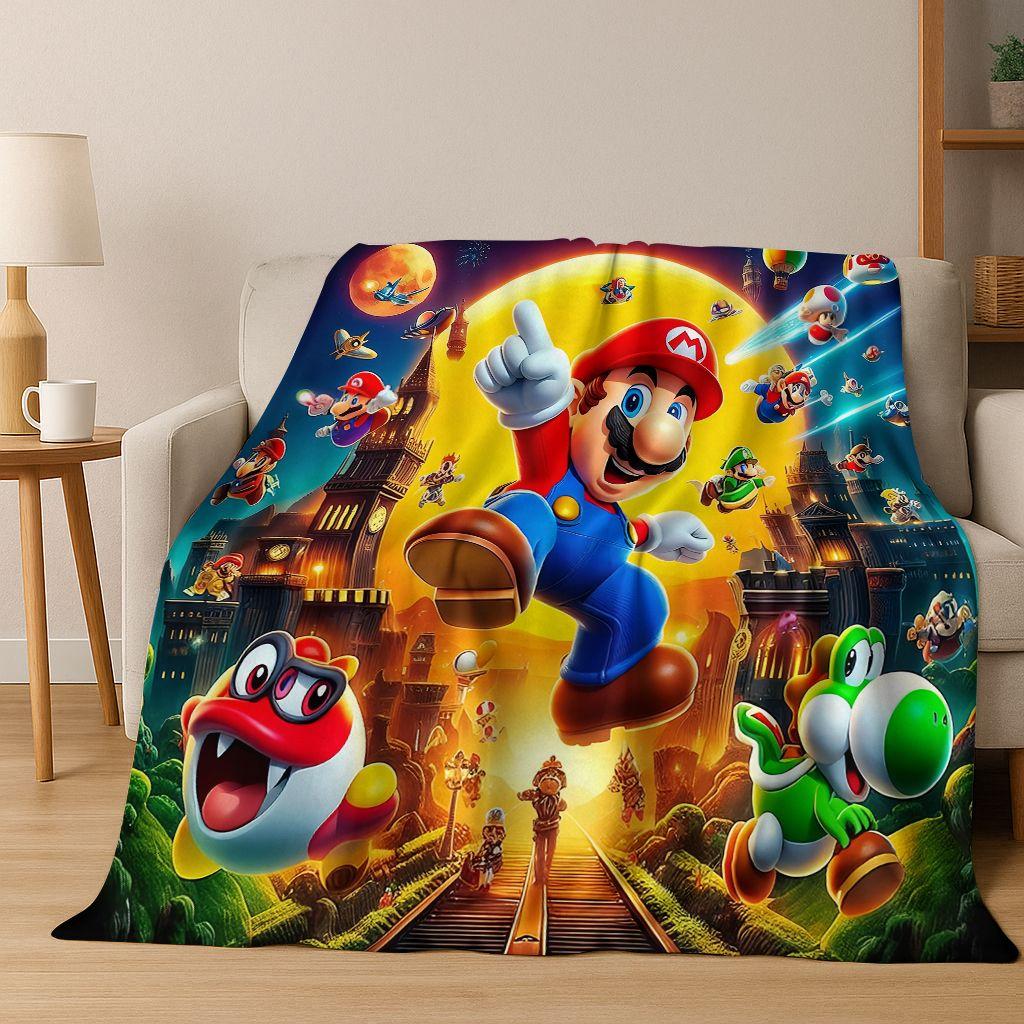 26 Style Mario Cartoon Gift Flannel Blanket,Warm and Cozy Soft Throw Blanket for Home Bedroom Bed Sofa Travel Picnic Cover Kids