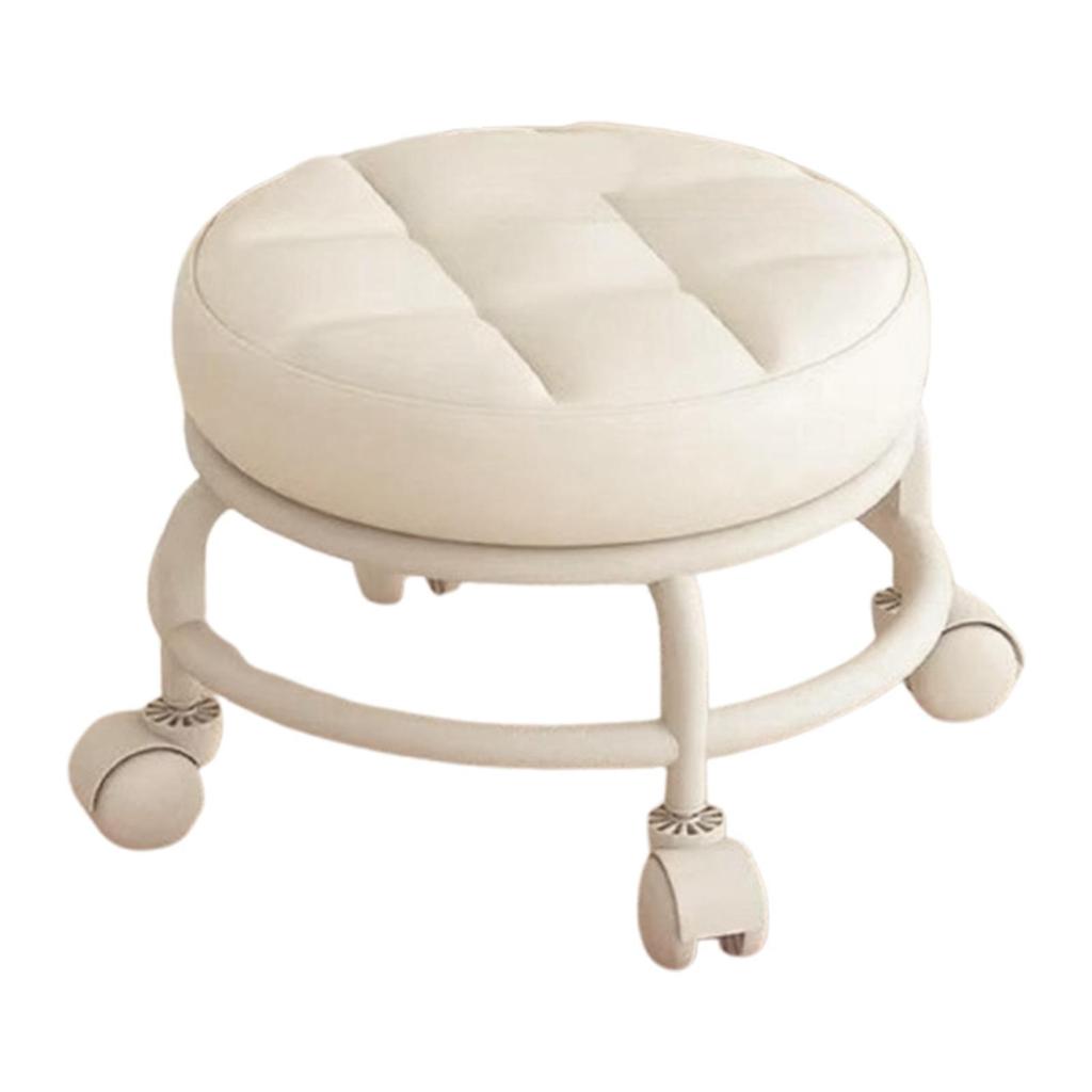 Roller Seat Rolling Stool Round Low Height Foot Rest with Wheel PU Leather for Living Room Bedside Porch Salon Pedicure Home