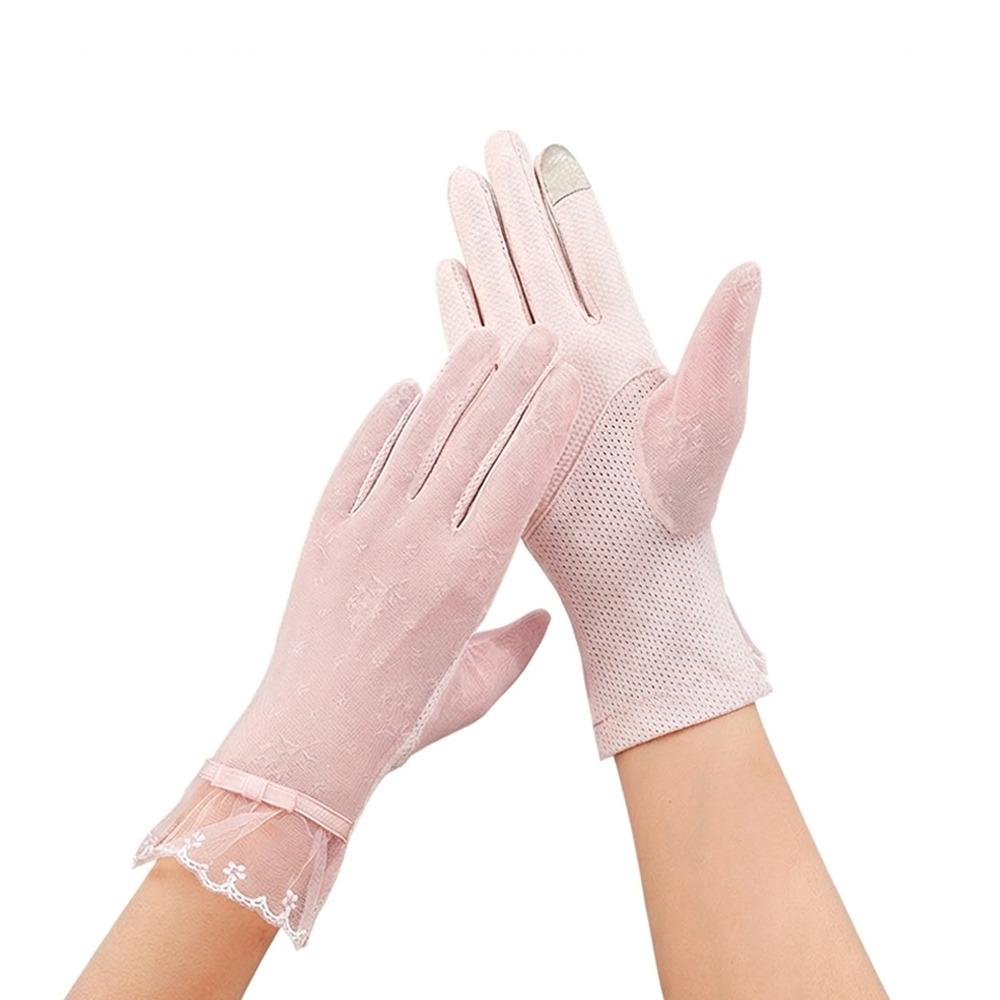 Fashion Lace Sunscreen Gloves Anti-Slip Thin Ice Silk Gloves Skirt Edge Sun Protection Anti-UV Gloves for Women Female Lady