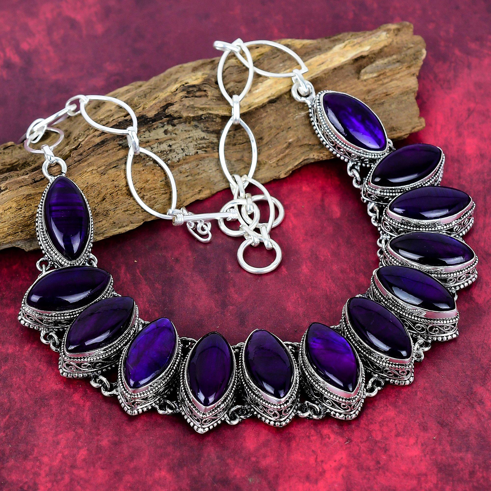 

Ожерелье из чистого серебра 925 пробы с фиолетовым лабрадором, с регулируемой цепочкой, ювелирные изделия из драгоценных камней ручной работы, ожерелье ко Дню памяти