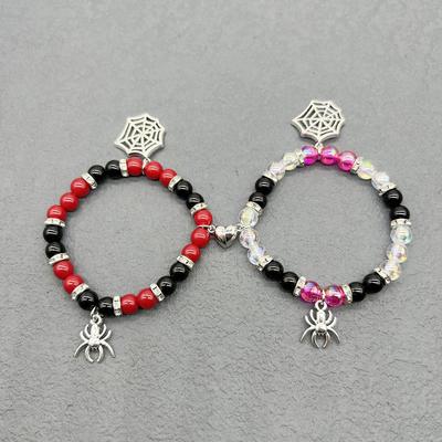 2Pcs/set Halloween Spider Bracelet For Women Men Magnetic Heart Couple Personality Bangles Lover Jewelry Gifts