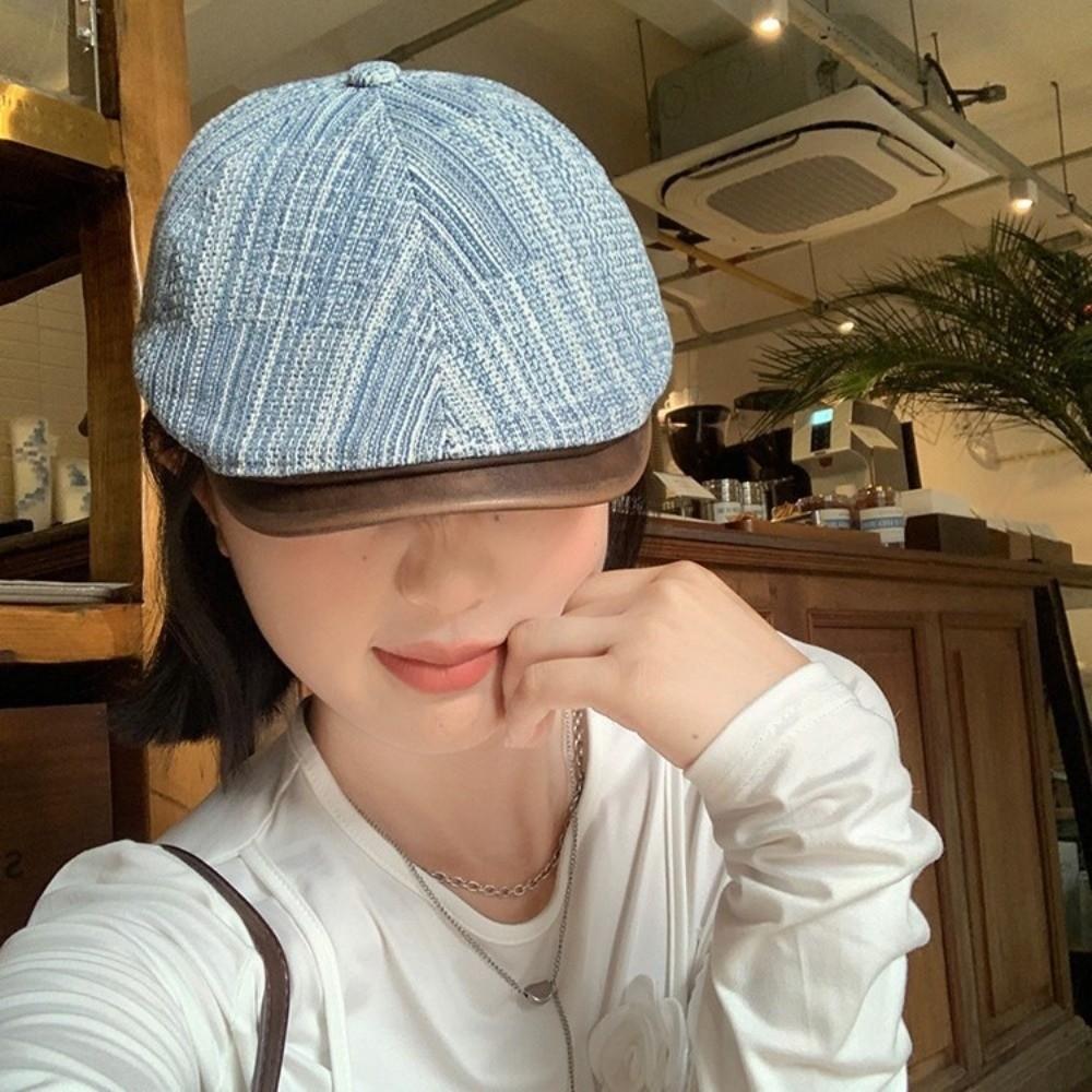 Y2k Cowboy Beret Retro Painter Cap Korean Denim Beret Unisex