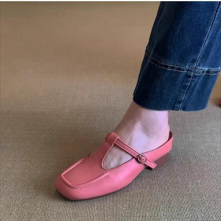 Sheepskin Version~ Small Inner Height Increase Pink Bag Head Slippers Women's 2025 Summer New Square Head One-pedal Muller Shoes