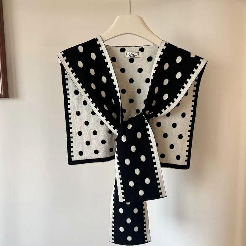 

Polka Dot Knitted Shawl Versatile Scarf For Women Spring Autumn Versatile Thick Warm Paired Camisole Korean INS Style бежевий