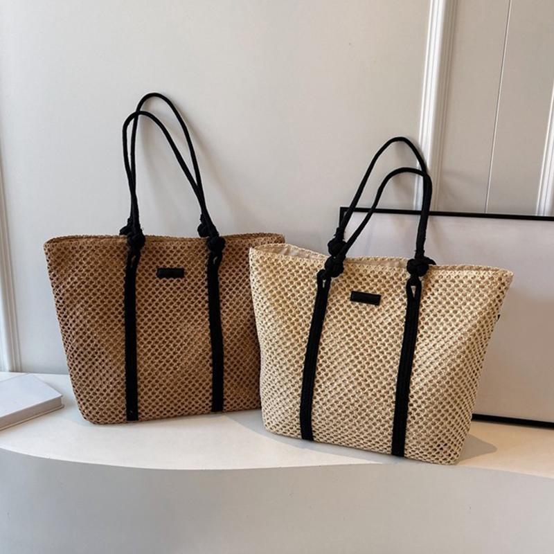Summer Woven Straw Tote Bag Casual Beach Vacati Women Shoulder Bags Large Capacity Female Handbags Solid Color
