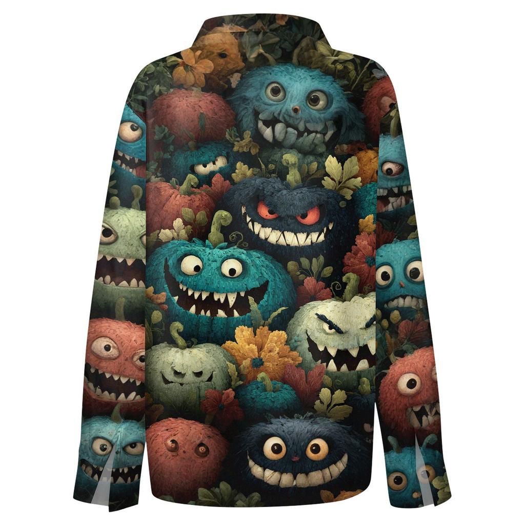 Damen Hemd Bluse Halloween Print Knopf Langarm Lässig Basic Hemdkragen Regulär Top