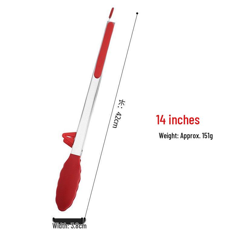 High-Temperature Resistant Silicone and Stainless Steel Food Tongs - Ideal for Barbecue, Roasting, and Bread.