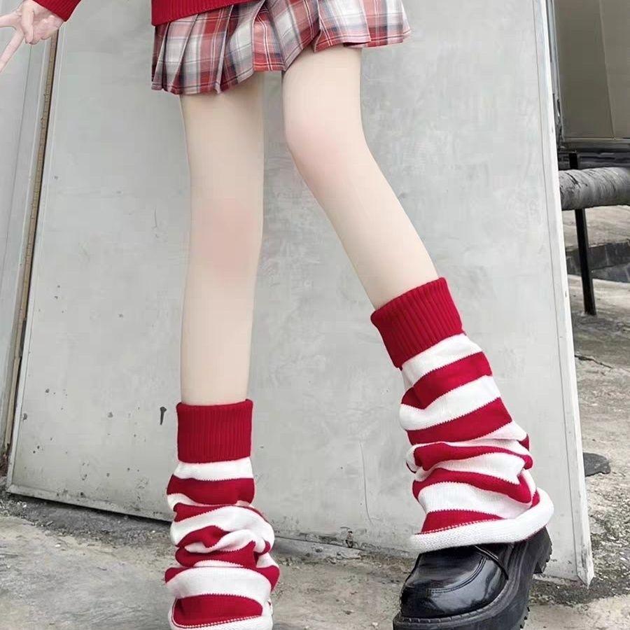 Autumn Winter Retro American Style Black White Stripe Warm Wool Loose Wide Leg Socks Harajuku JK Hot Girl Leg Warmers