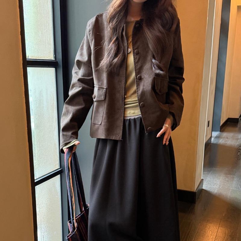 Imitation suede doll collar loose short casual tooling cardigan jacket women