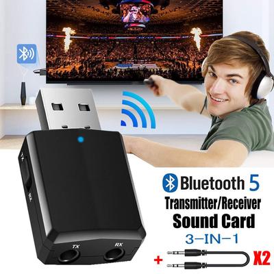 Wireless Dongle 3 In 1 Bluetooth 5.0 Adapter Sound Card USB Transmitter Music Audio Receiver