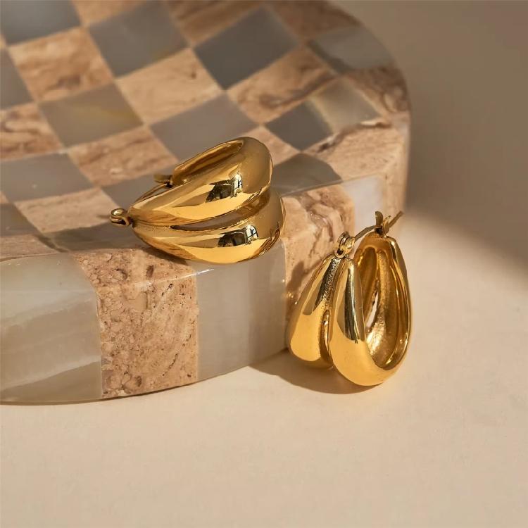 Modern Double U Shaped Loop Earrings In Sturdy Titaniums Steel Materials 18K Gold Coated Waterproof Jewelry Accessory